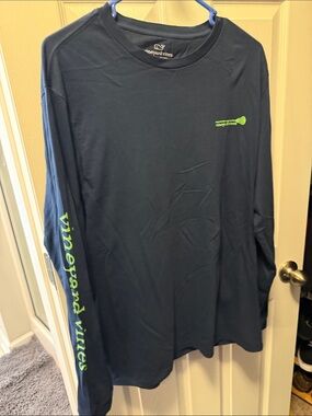 Vineyard Vines Navy Long Sleeve Tee with Lime Green Logo